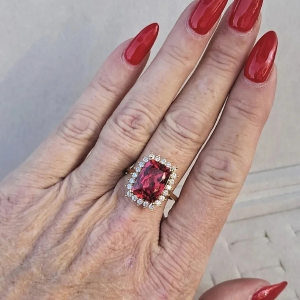 Padparadscha Sapphire & Genuine Moissanite Sunburst Ring.